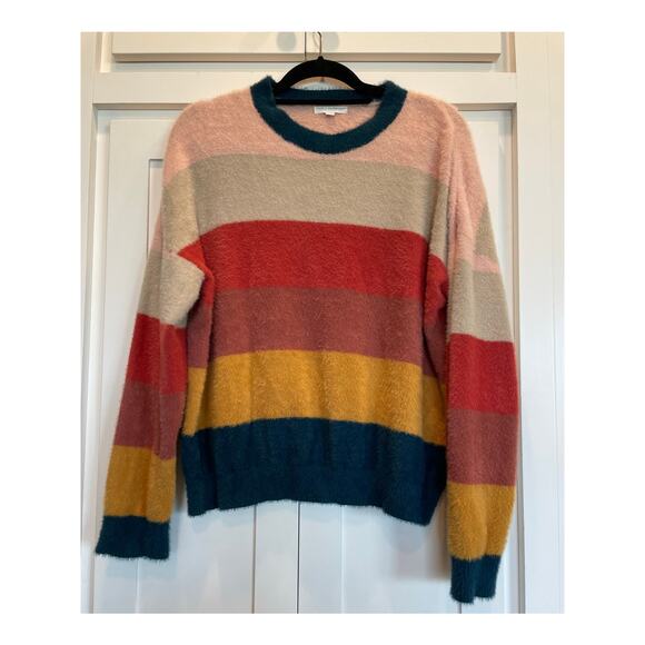 Coco + Jamieson multi stripe fuzzy crewneck sweater Med - Picture 1 of 9
